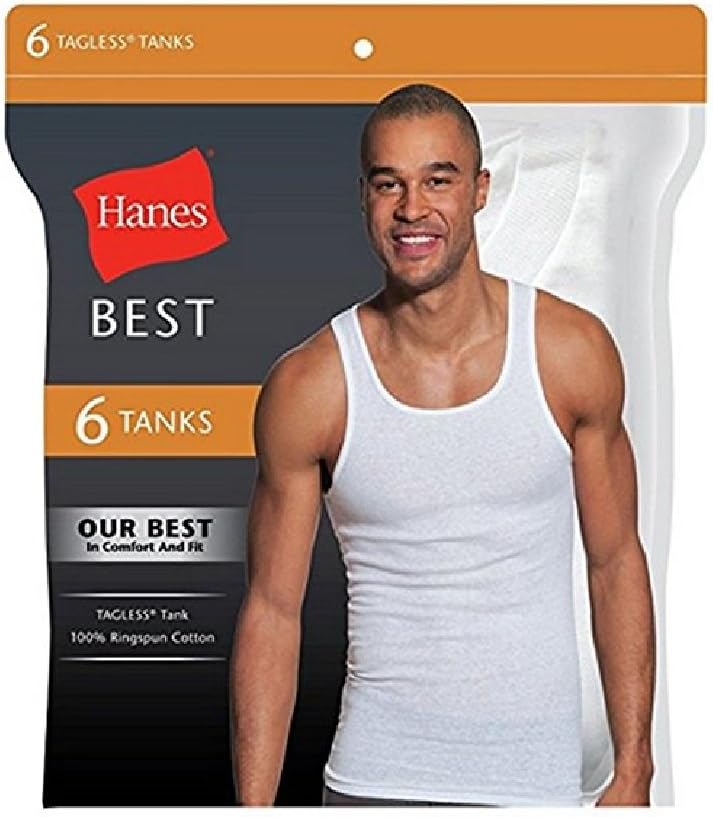 Hanes Best Tagless Ring Spun Cotton Tank Tagless A-Shirts 6-Pack