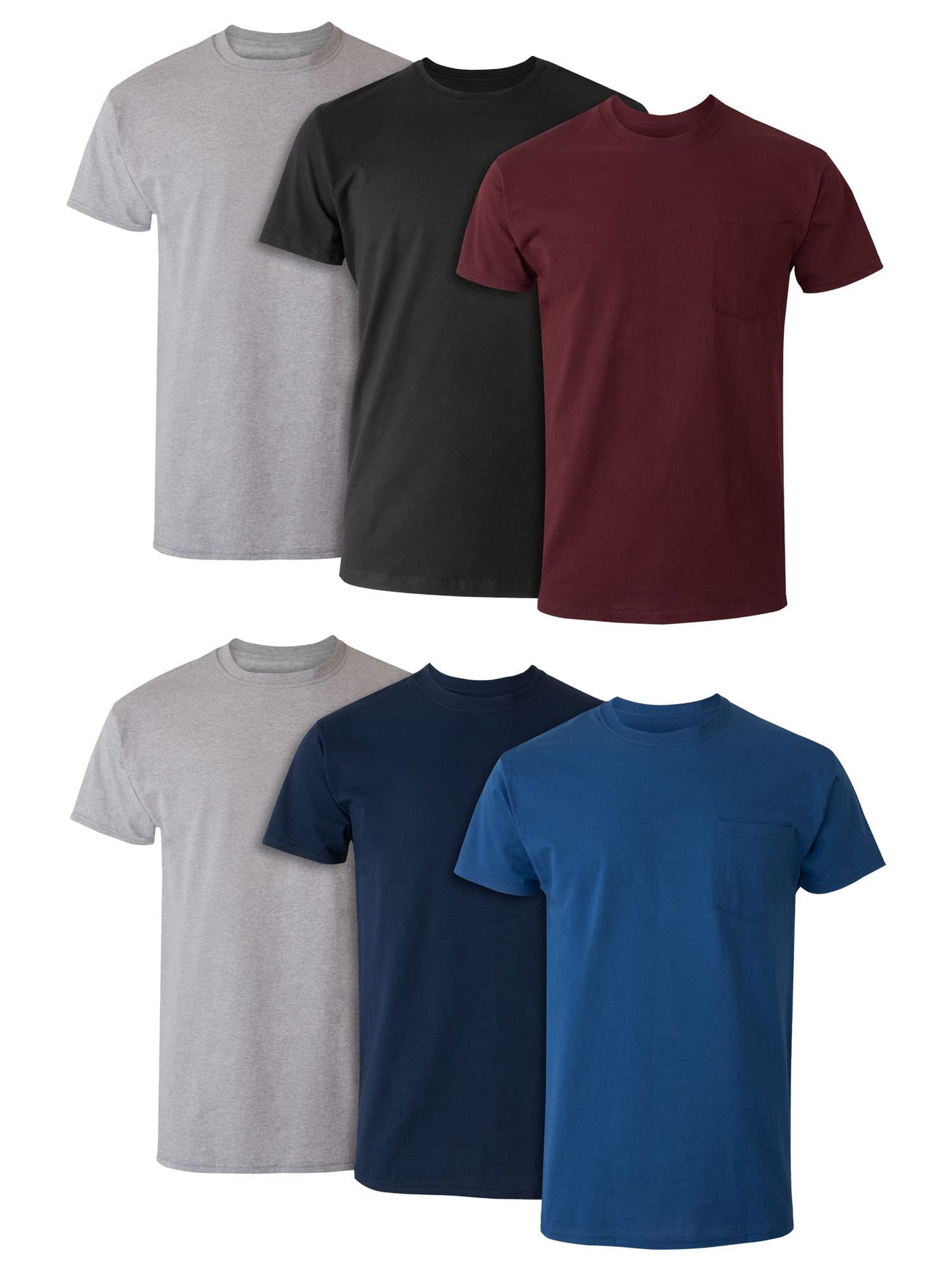 Hanes Men's Pocket Undershirt Pack, Cotton Crew Neck T-Shirt, Moisture Wicking Tee, Assorted 6-Pack