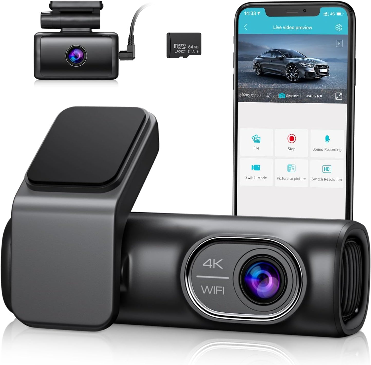 OMBAR Dash Cam Front and Rear 4K/2K/1080P+1080P 5G WiFi GPS, Dash Camera for Cars with 64G SD Card, Dual Dash Cam with WDR Night Vision, 24h Parking Mode,170°Wide, G-Sensor, Loop Recording, APP