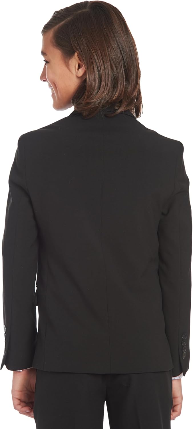 Calvin Klein Boys' Bi-Stretch Blazer Suit Jacket, 2-Button Single Breasted Closure, Buttoned Cuffs & Front Flap Pockets