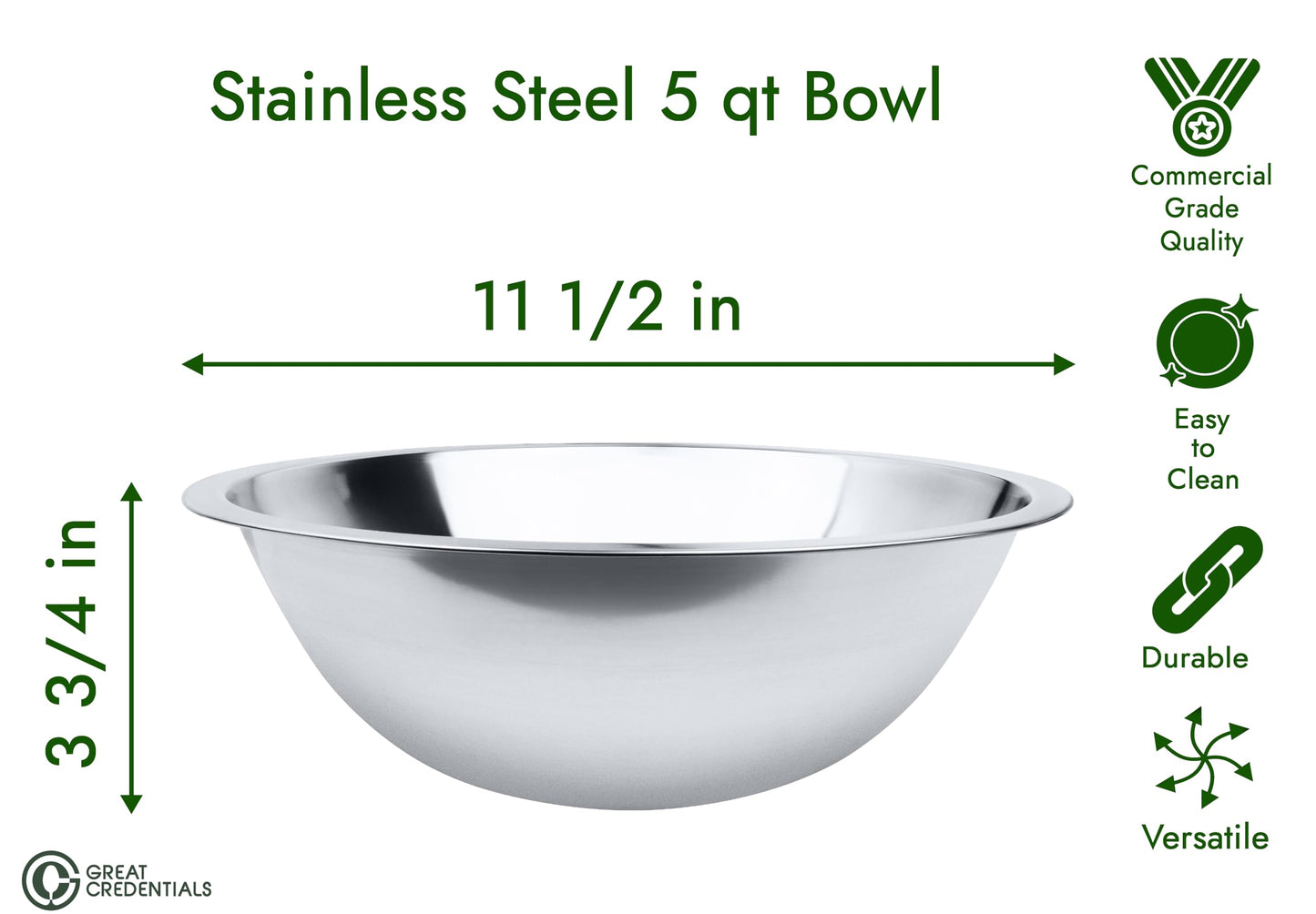 Set de 2 Bowls Profesionales de Acero Inoxidable Great Credentials - 5 Cuartos, Base Estable y Calidad Comercial