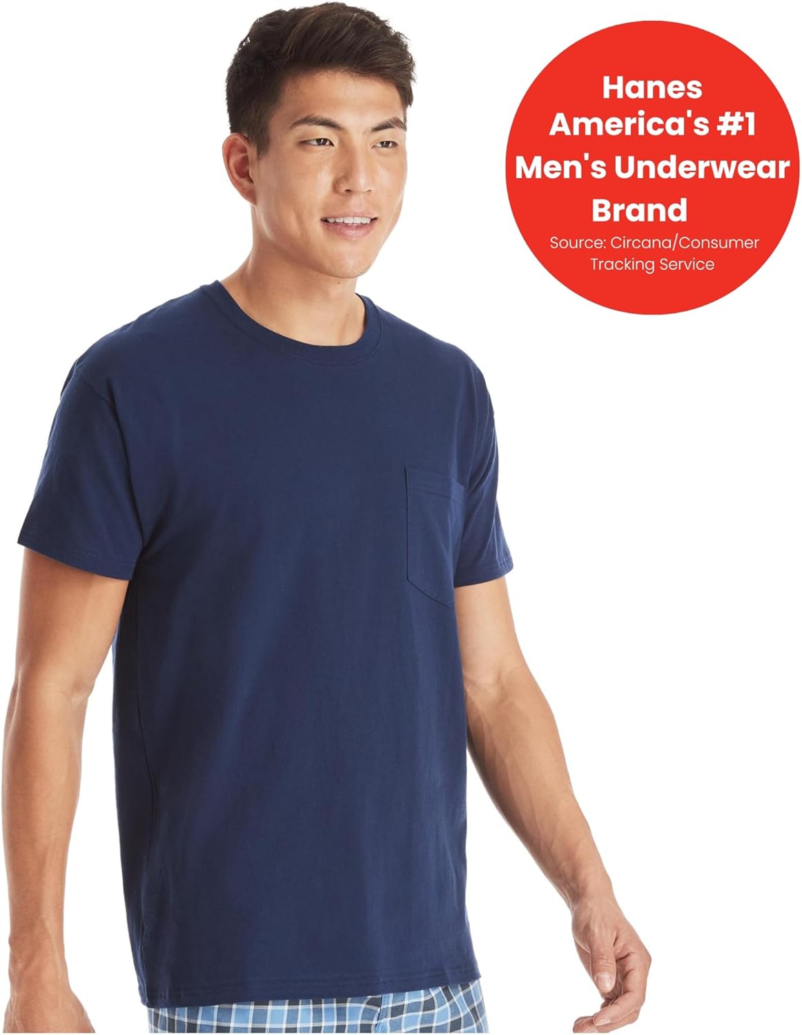 Hanes Men's Pocket Undershirt Pack, Cotton Crew Neck T-Shirt, Moisture Wicking Tee, Assorted 6-Pack