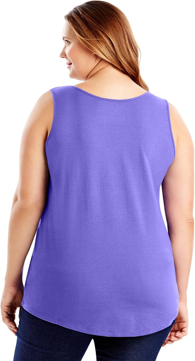 JUST MY SIZE Women's Size Cotton Jersey Shirttail Tank Top, Plus Sleeveless Shirts