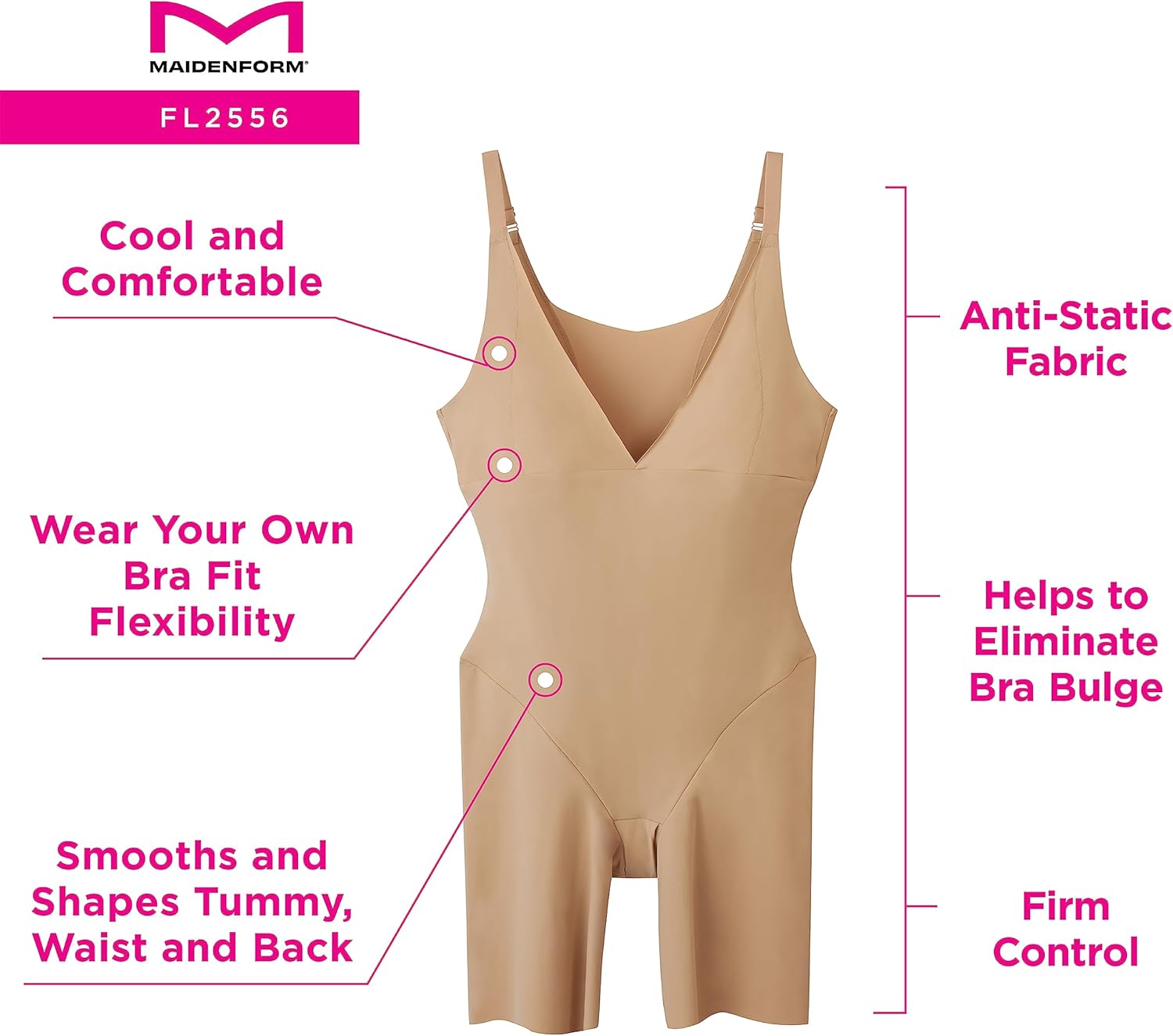 Maidenform Women's Shapewear Tummy Control Bodysuit, Tummy Control Body Suit, High-Waist Thigh Slimmer, Shapewear for Women