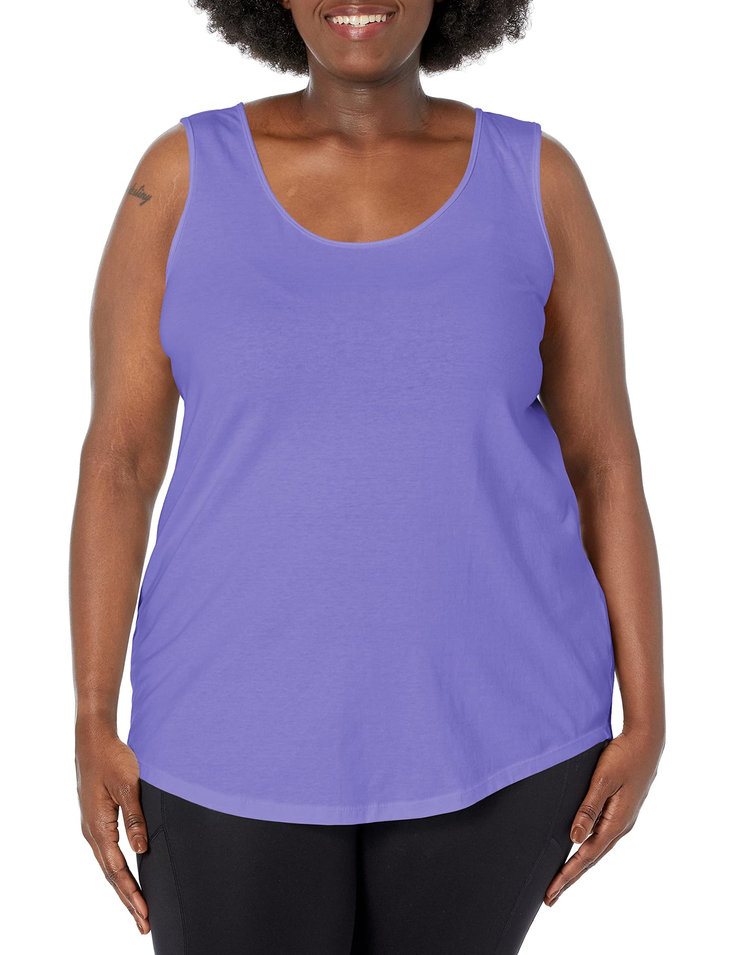 JUST MY SIZE Women's Size Cotton Jersey Shirttail Tank Top, Plus Sleeveless Shirts