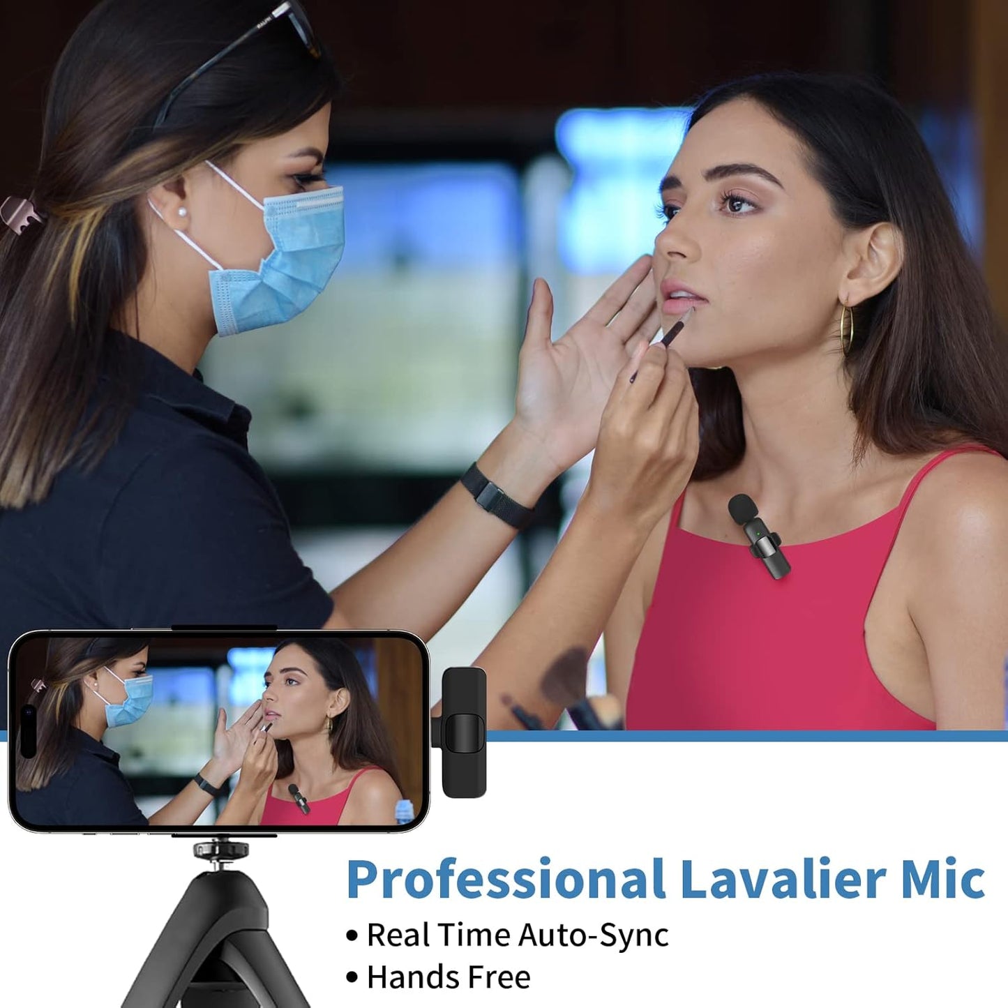 IIQ Wireless Lavalier Microphone for iPhone, Mini Professional Wireless Lavalier Microphone, Wireless Clip Mic, Tiny Lapel Microphone for iPad, for Video Interview Podcast, Facebook, YouTube