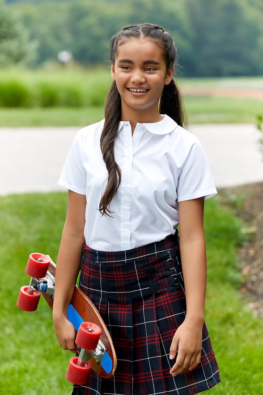 French Toast Girl's Short Sleeve Peter Pan Collar Blouse (Standard and Plus)