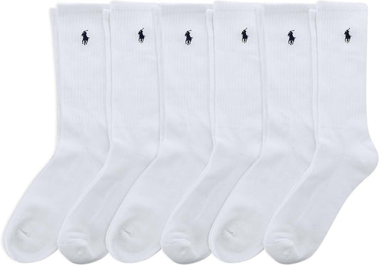 POLO RALPH LAUREN Men's Athletic Performance Cotton Crew Socks - 6 Pair Pack - Moisture Wicking Mesh