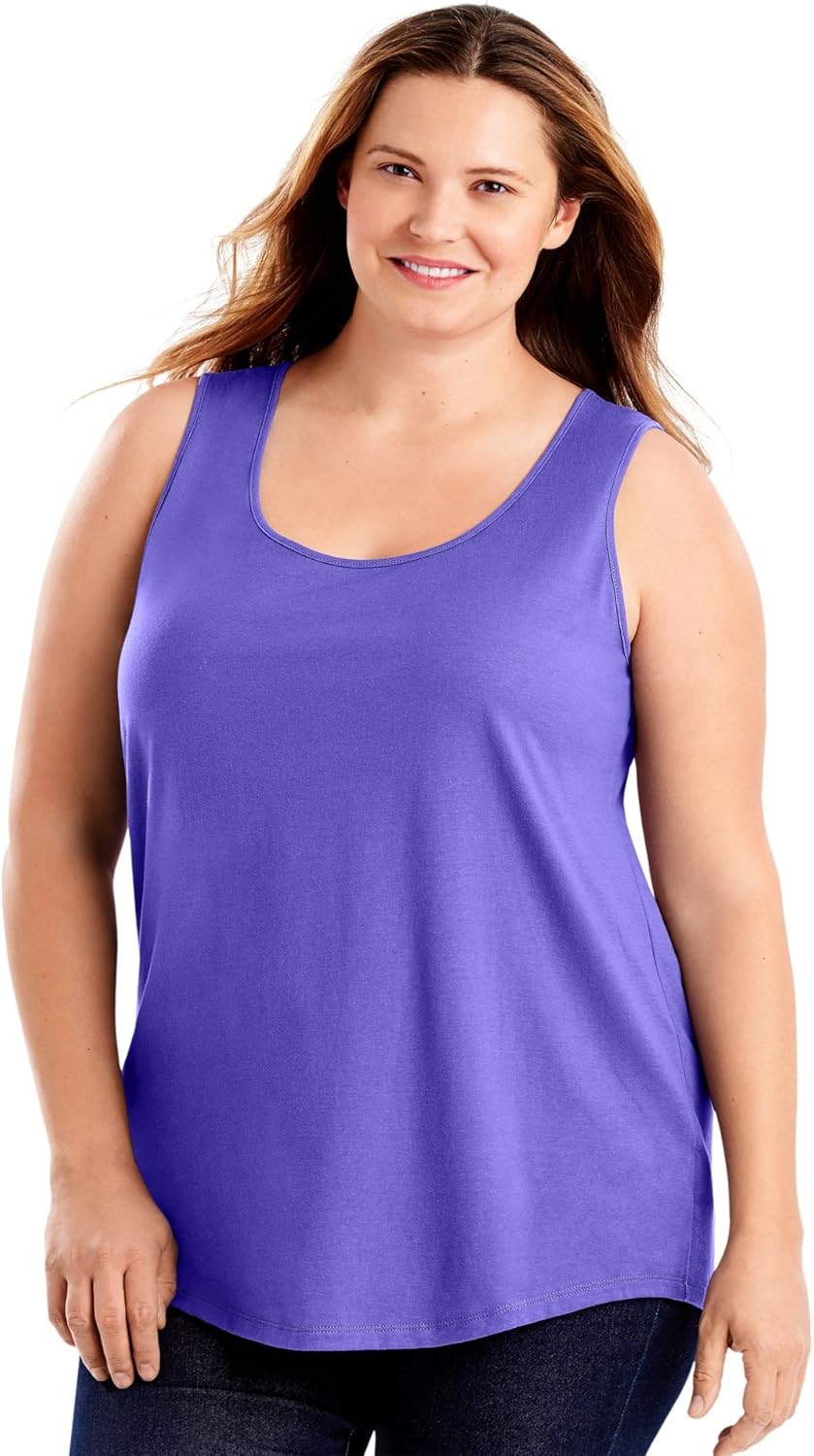 JUST MY SIZE Women's Size Cotton Jersey Shirttail Tank Top, Plus Sleeveless Shirts